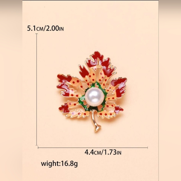 Gold plated multicolor pearl maple leaf necklace/brooch - Picture 5 of 14